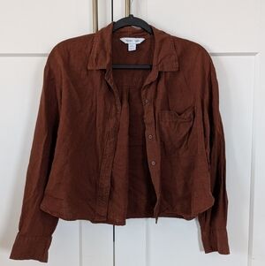 Petite Brown Button-Up Shirt